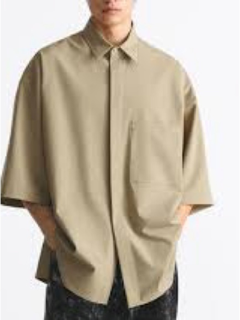 Zara Boxy Fit Oversized Neutral Beige Short Sleeve Tee Size L